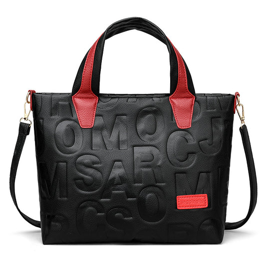 Black women's tote handbag with three straps