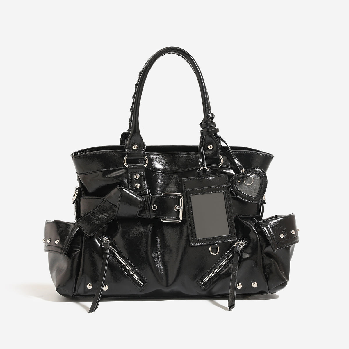 Black handbag with interior storage pocket