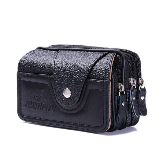 Women's black multi-zipper phone waist pouch with belt loop